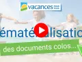 Des enfants courent sur la plage, logo "Vacances pour tous". Vidéo sur la dématérialisation des documents colos.