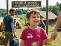 Un enfant souriant tient la main d'un adulte, devant une colonie de vacances. Sa définition de "pai" est claire : des vacances sans souci pour les allergies alimentaires.