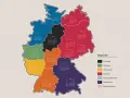 Carte de l'Allemagne divisée par régions colorées, avec des dates et une légende.