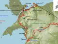 Carte d'un itinéraire de séjour au Pays de Galles, traversant Snowdonia, Anglesey et la côte.