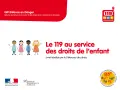Dessin d'enfants de différentes origines se tenant la main, avec le numéro 119 et le texte "Le 119 au service des droits de l'enfant".
