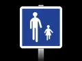 Panneau bleu indiquant la réglementation marche sur route : un adulte et un enfant.