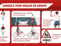 Conseils pour une sortie vélo en groupe : roulez en file indienne, gardez vos distances, communiquez et respectez le code de la route.