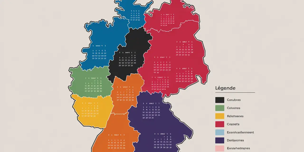 Carte de l'Allemagne divisée par régions colorées, avec des dates et une légende.