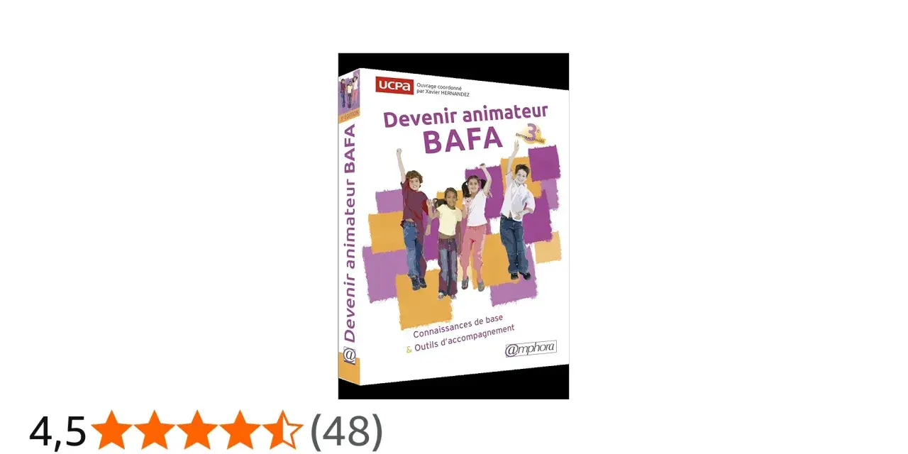Couverture du livre "Devenir animateur BAFA" avec quatre enfants sautant.
