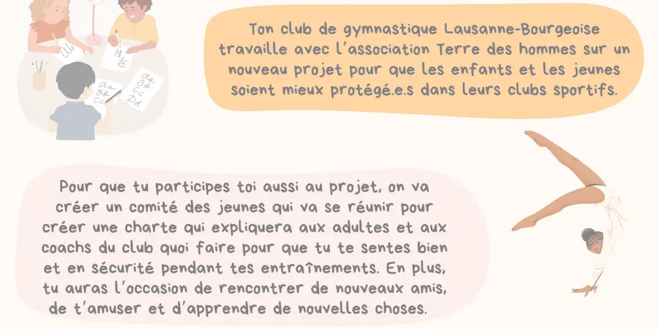 Dessin d'enfants apprenant et d'une gymnaste en action.