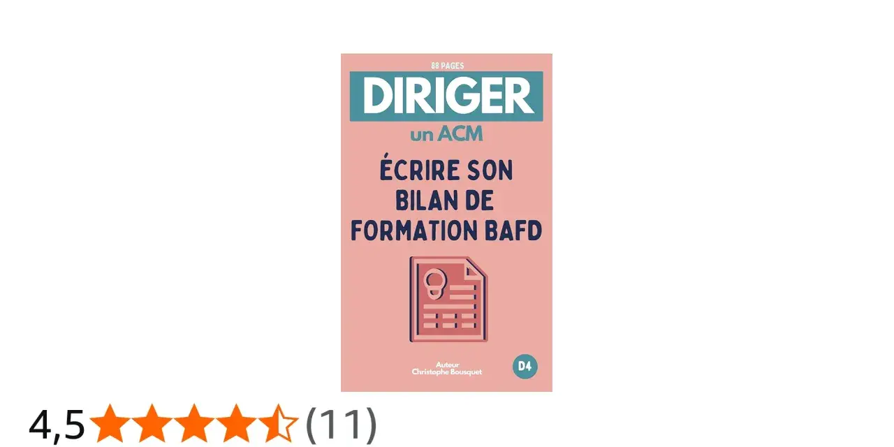 Couverture de livre rose avec le titre "Diriger un ACM, écrire son bilan de formation BAFD".