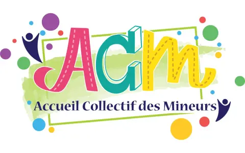 Logo coloré pour l'ACM (Accueil Collectif des Mineurs) avec des bulles et des silhouettes joyeuses.