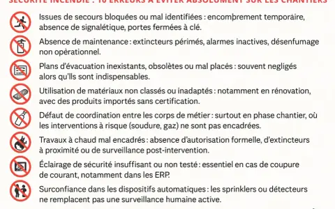 Affichage obligatoire consignes de sécurité à imprimer : 10 erreurs à éviter sur les chantiers pour la sécurité incendie.