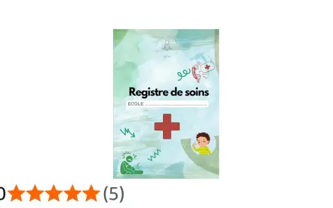 Registre de soins pour l'école, avec des icônes médicales et un enfant malade.