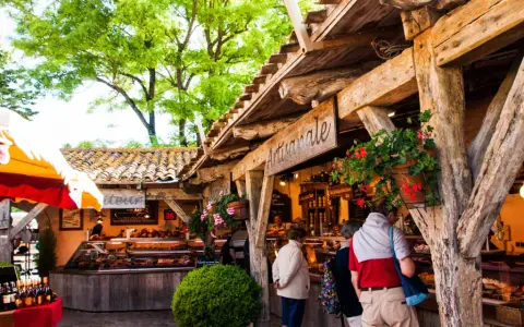 Marché artisanal au Bois-Plage-en-Ré : découvrez les activités et produits locaux sous les arbres.