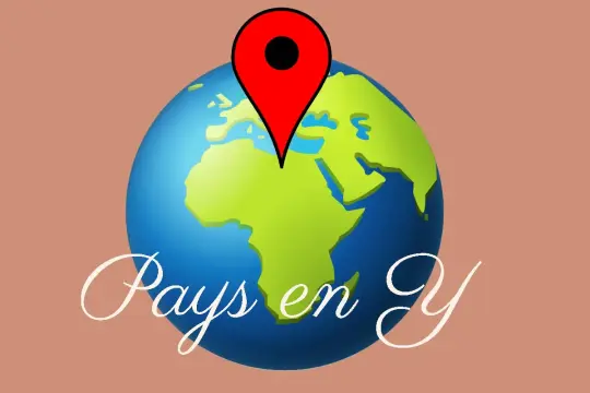 Un globe terrestre avec un marqueur de localisation rouge au-dessus. Le texte "Pays en Y" est écrit en bas.