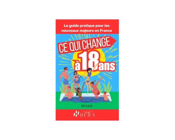 Illustration d'un groupe de jeunes adultes dans une piscine, avec le texte "CE QUI CHANGE à 18 ans".