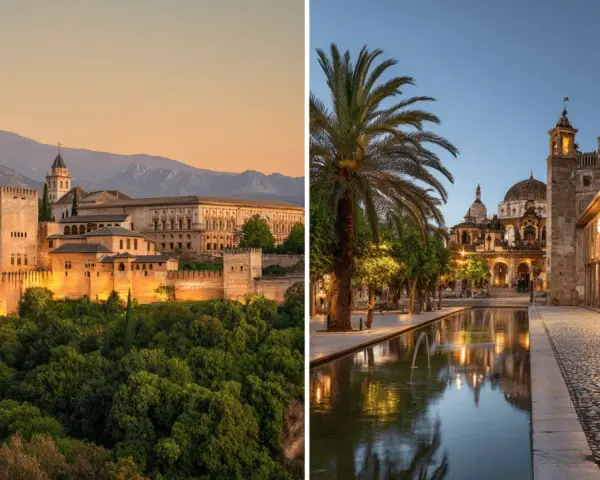 La splendeur de l'Alhambra à Grenade, contrastant avec l'élégance mauresque de Cordoue.