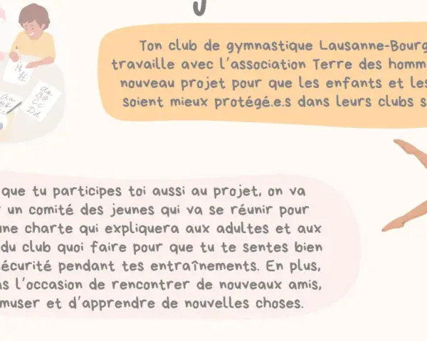 Dessin d'enfants apprenant et d'une gymnaste en action.