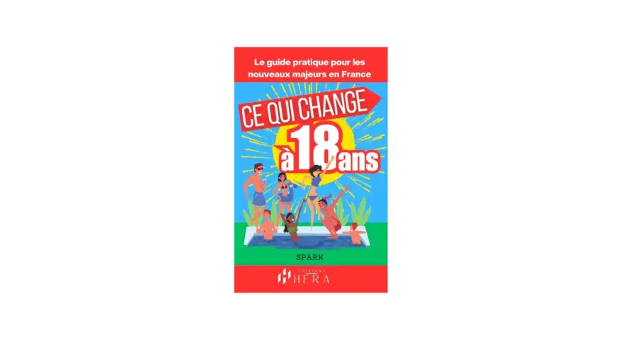 Illustration d'un groupe de jeunes adultes dans une piscine, avec le texte "CE QUI CHANGE à 18 ans".