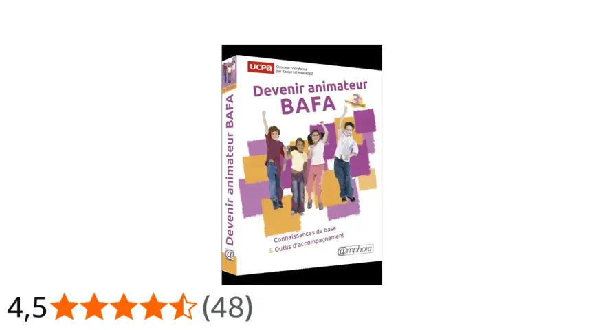 Couverture du livre "Devenir animateur BAFA" avec quatre enfants sautant.
