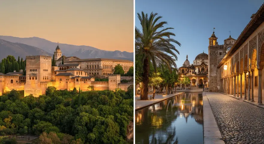 La splendeur de l'Alhambra à Grenade, contrastant avec l'élégance mauresque de Cordoue.
