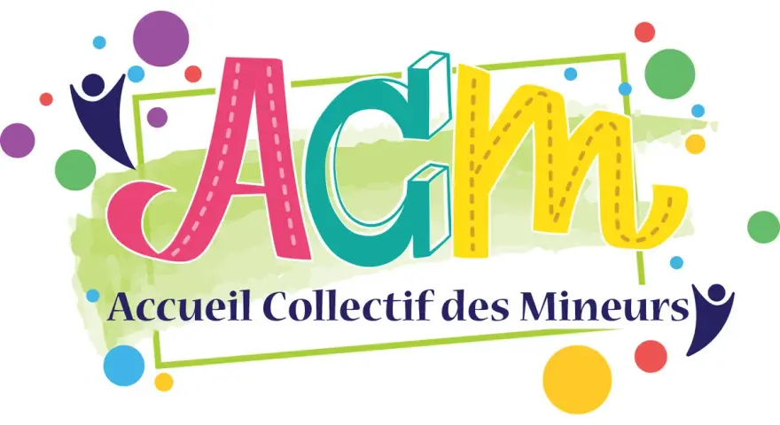 Logo coloré pour l'ACM (Accueil Collectif des Mineurs) avec des bulles et des silhouettes joyeuses.