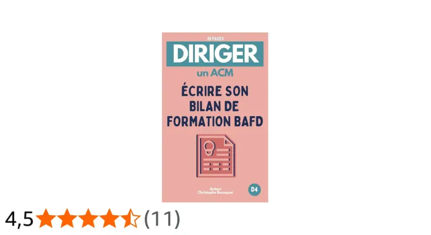 Couverture de livre rose avec le titre "Diriger un ACM, écrire son bilan de formation BAFD".