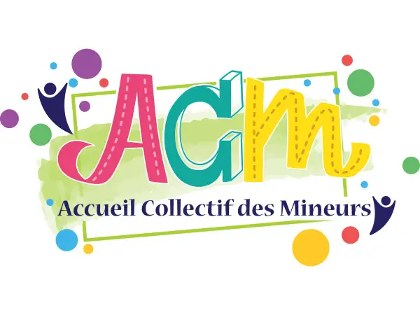 Logo coloré pour l'ACM (Accueil Collectif des Mineurs) avec des bulles et des silhouettes joyeuses.